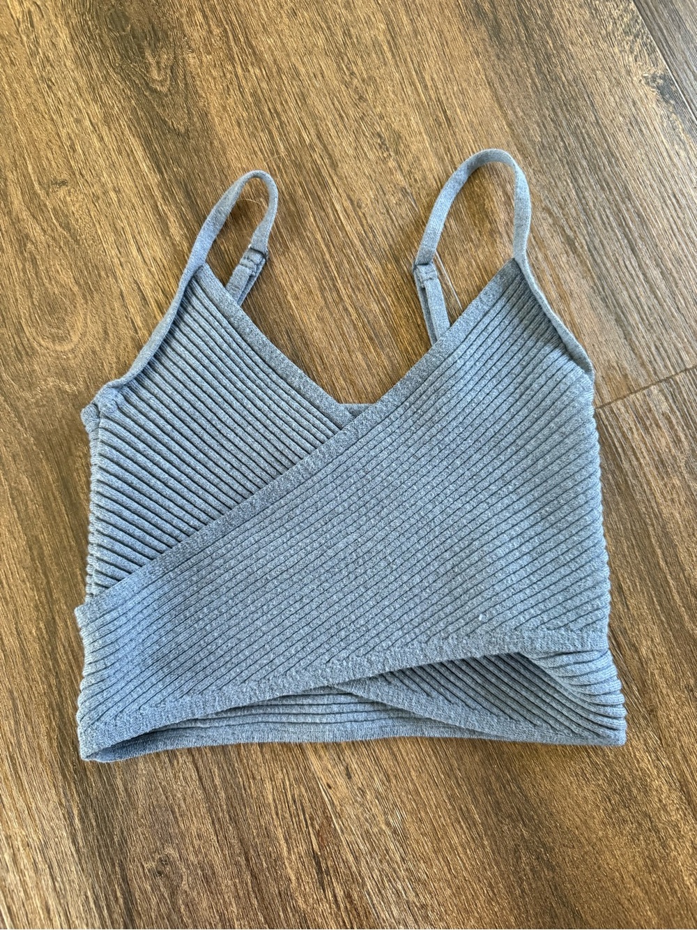 aerie Ribbed Wrap Cropped Tank Top in Gray